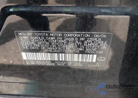 2007 Lexus Es 350 from USA, damaged, VIN JTHBJ46G172030798